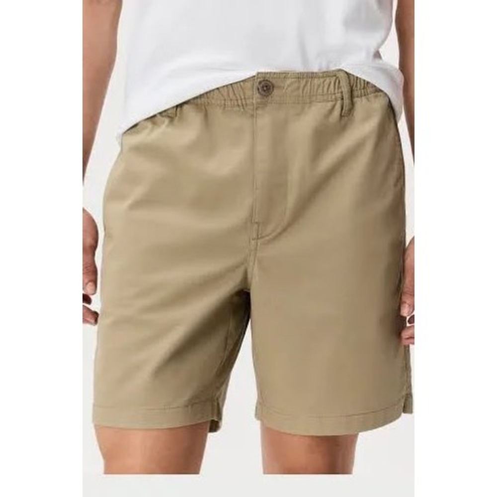 Quince Mens Organic Stretch Cotton Pull On Chino Shorts Sand Dune 7" Size L NWT